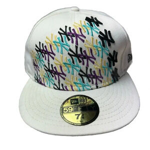 New York Yankee Hat White 7 3/4 59 Fifty New Era Genuine Merchandise Big Words